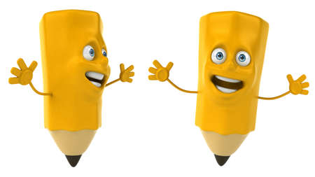 Cartoon pencil character with hands up. 3D render isolated on white.の写真素材