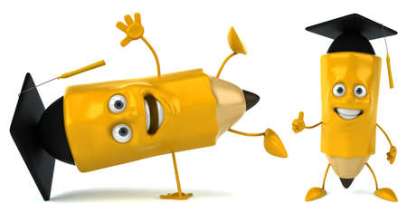 Cartoon pencil character with graduation cap on his head. 3D illustrationの写真素材