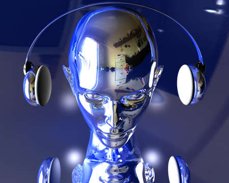 Music strange girl with headphone createve backgroundの写真素材