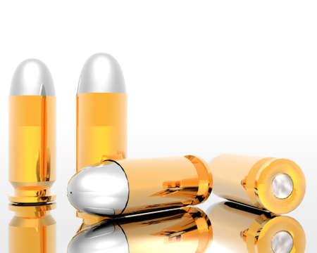 bright 3D golden and silver bullets isolated on white