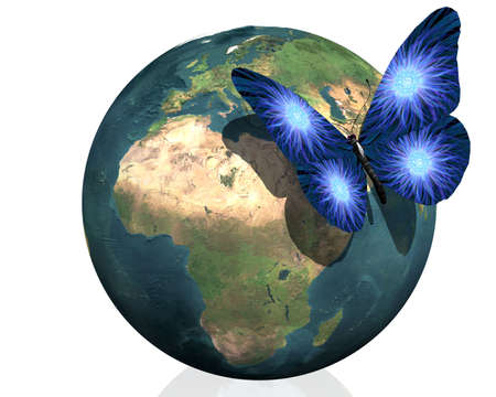 earth with cool butterfly colorful createve backgroundの写真素材
