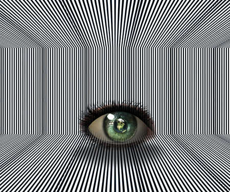 3D girl eye on a stripes backgroundの写真素材