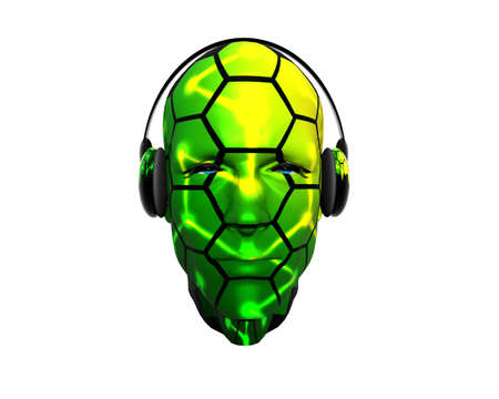 3D men textured face with headphone isolated on white