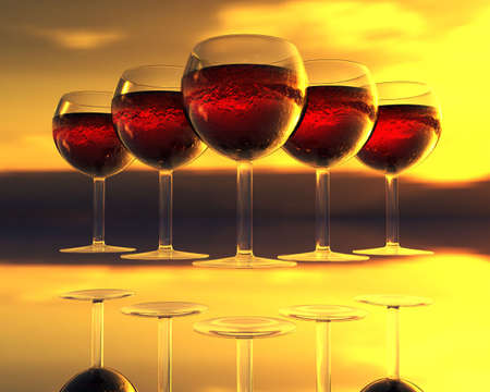 wine glass in 3D with reflectionの写真素材