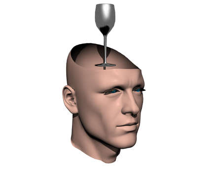 3D men cracked head with glass isolated on whiteの写真素材