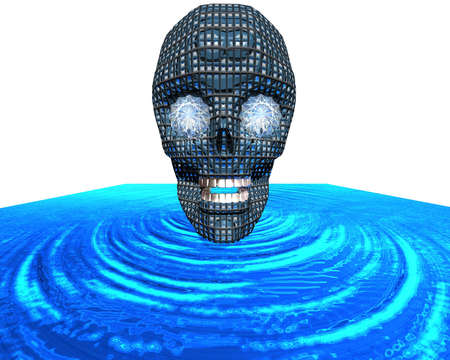 techno textured skull isolated on whiteの写真素材