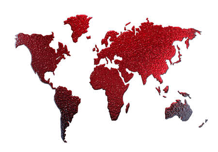 red metal world map silhouette isolated on whiteの写真素材