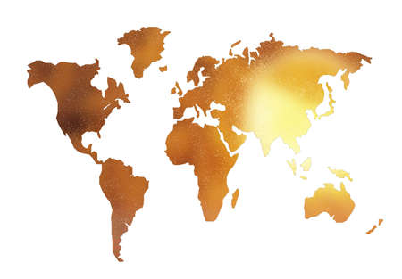 golden world map silhouette isolated on whiteの写真素材