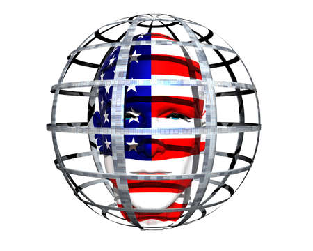 3D man head flag textured isolated on whiteの写真素材