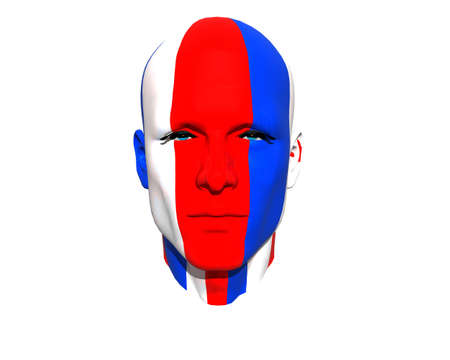 3D man head flag textured isolated on whiteの写真素材