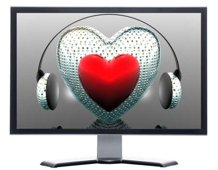monitor with 3D hearts isolated on whiteの写真素材