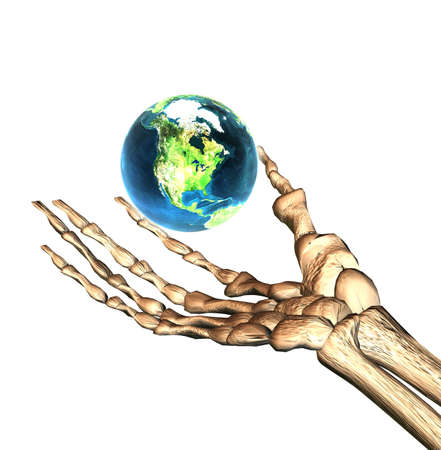 3D earth in bones handの写真素材