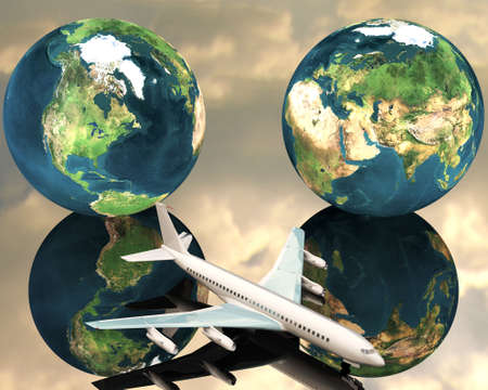 airliner with a globe in the background