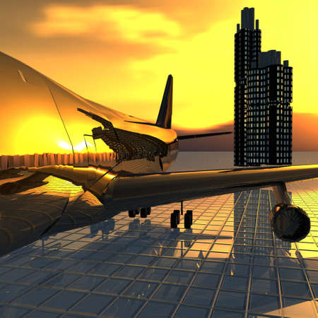 airliner with a blue sky in the backgroundの写真素材