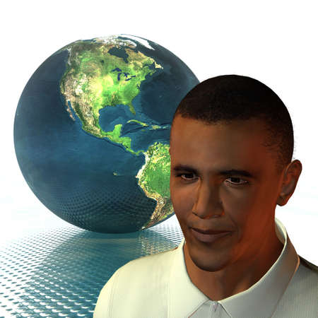 Barack Obama 3d model with globe in backgroundのeditorial素材