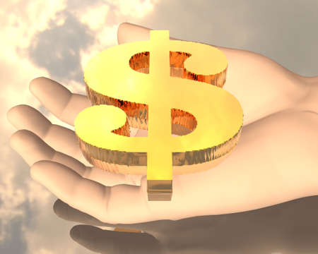 hands with a golden dollar sign の写真素材