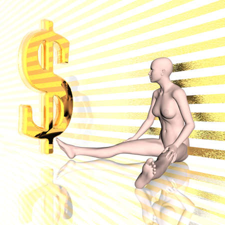 3d girl and us dollar sign on stripe backgroundの写真素材