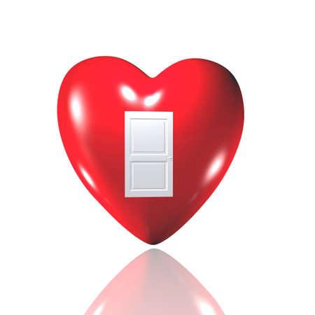 red love heart with door isolated on a white backgroundの写真素材