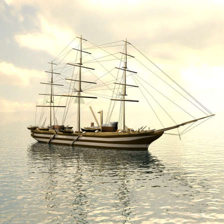 Sailing vessel in the sea on a sunset