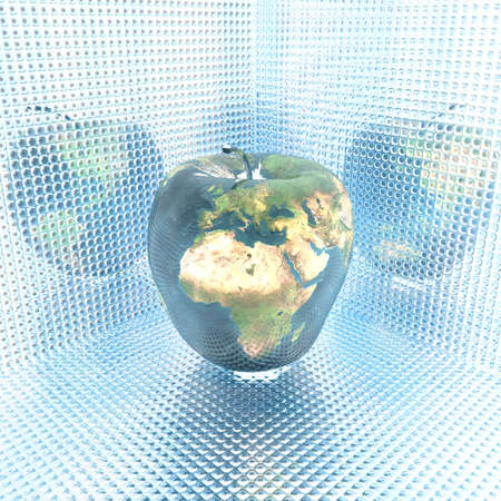 3D bright apple with earth textureの写真素材
