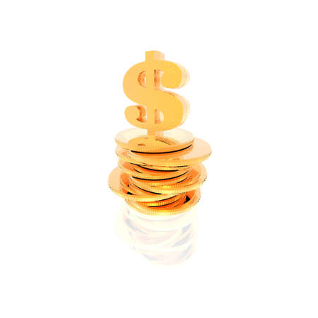 Golden coins isolated on a white backgroundの写真素材