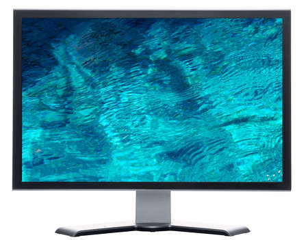 monitor with blue water with reflection in a swimming poolの写真素材