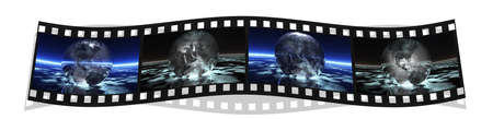 film with 4 images of the earth isolated on a white background