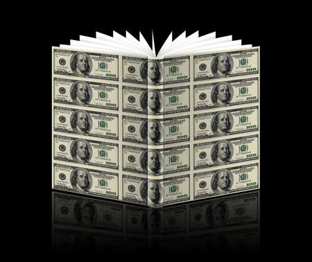 book with us dollar notes isolated on a blackの写真素材
