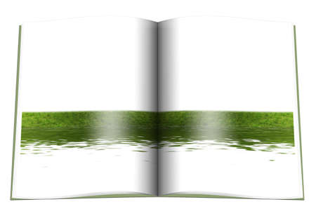 book with Soccer ball on green grass isolated on a whiteの写真素材