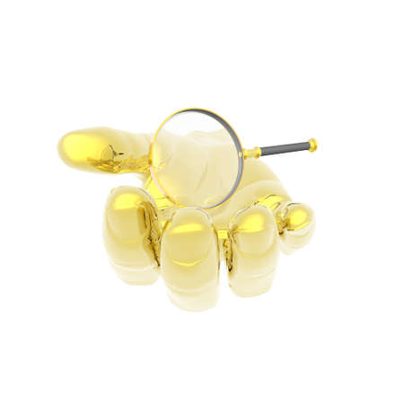 magnifying glass in hand isolated on a whiteの写真素材