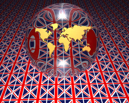 3D model of world map with britain flag in backgroundの写真素材