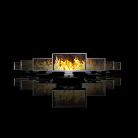 monitors in the row on a dark の写真素材