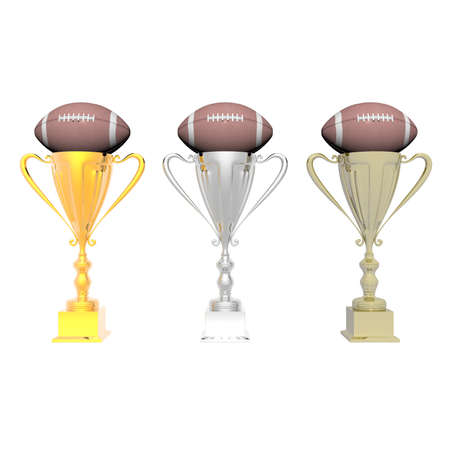 trophy cup with football isolated on a white backgroundの写真素材