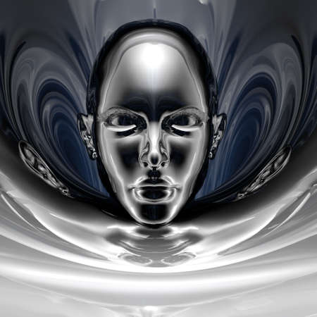 cyber girl portrait isolated on a white backgroundの写真素材