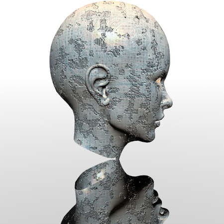 cyber girl portrait with reflection in backgroundの写真素材