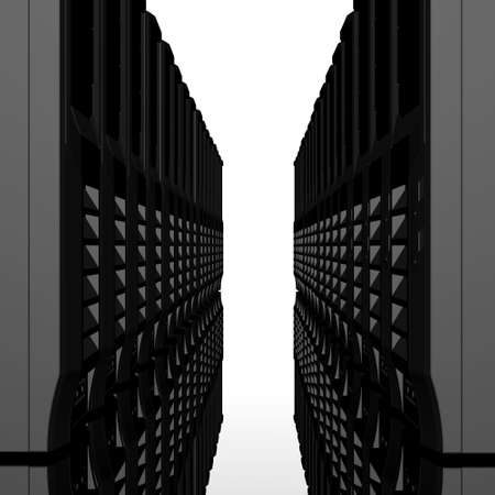 3d computer servers in a row isolated on a white background