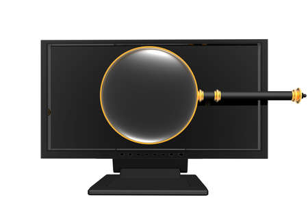 magnifying glass on monitor isolated on a whiteの写真素材