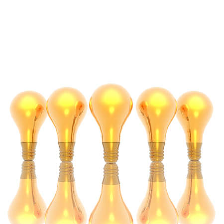 golden lightbulbs isolated on a white backgroundの写真素材