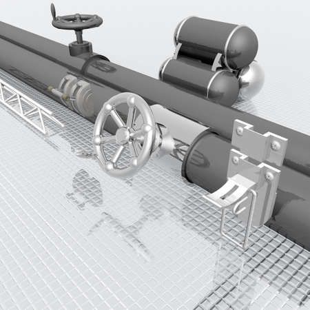 bright metallic tubes with hand crank valveの写真素材