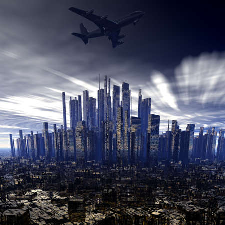 airliner above night city