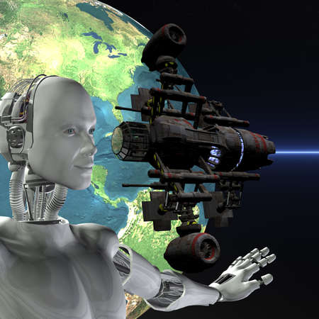 android, cybernetic intelligence machine in 3d