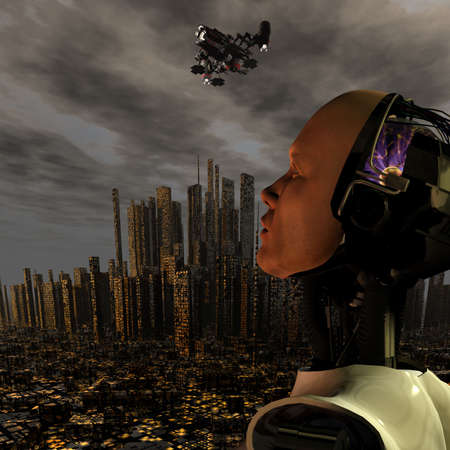 android, cybernetic intelligence machine in 3d