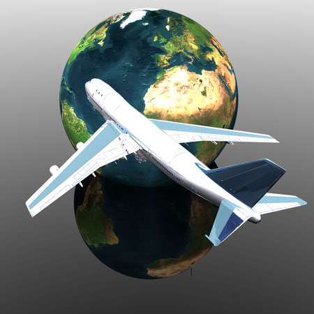 airliner with earth in the background on a gray