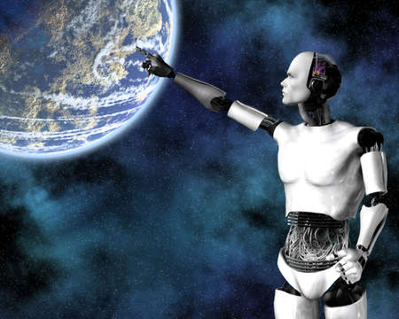 android, cybernetic intelligence machine in 3d