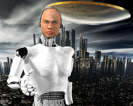 android, cybernetic intelligence machine in 3d