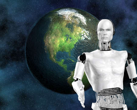 android, cybernetic intelligence machine in 3dの写真素材