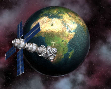 Satelite sputnik orbiting earth in 3d