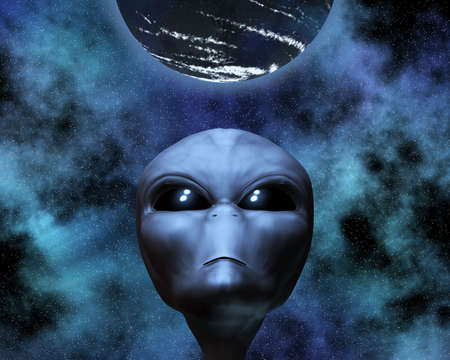 alien portrait with stars in background