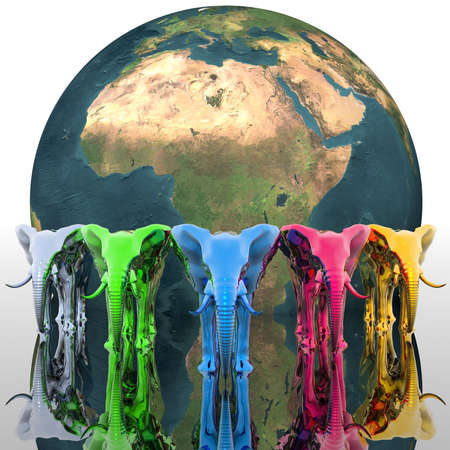 elephant with earth in backgroundの写真素材