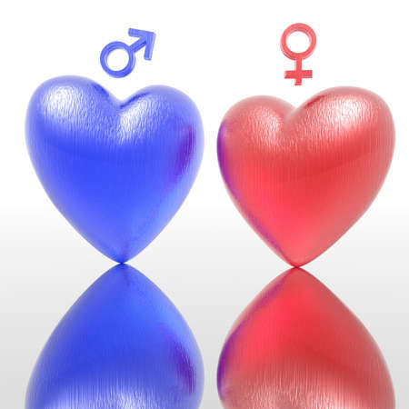 glass love hearts with mars and venus simbolの写真素材